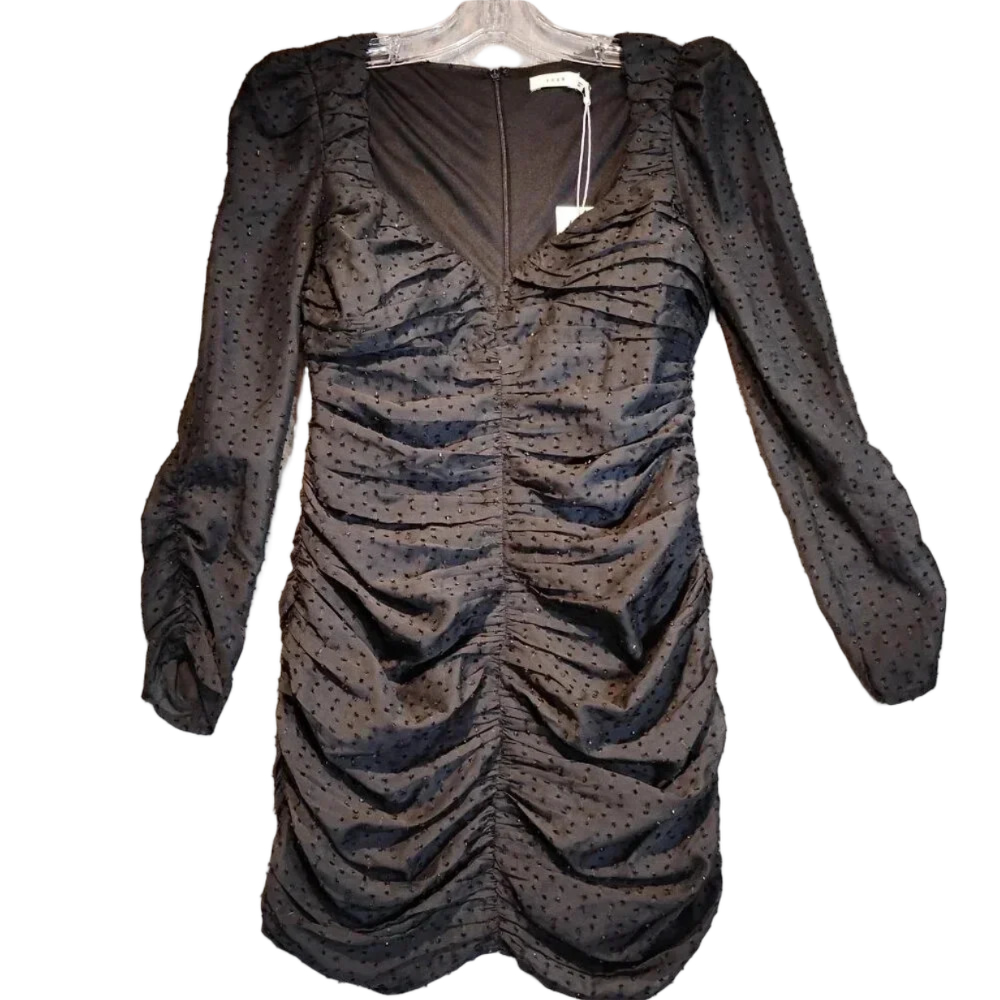 Lush NWT Ruched Front Long Sleeve Mesh Dress in Black Size Small